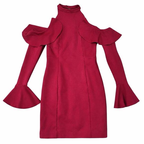 Free People Raspberry Pink Ruffle Cold Shoulder Halter Festival Mini Dress - Picture 3 of 8